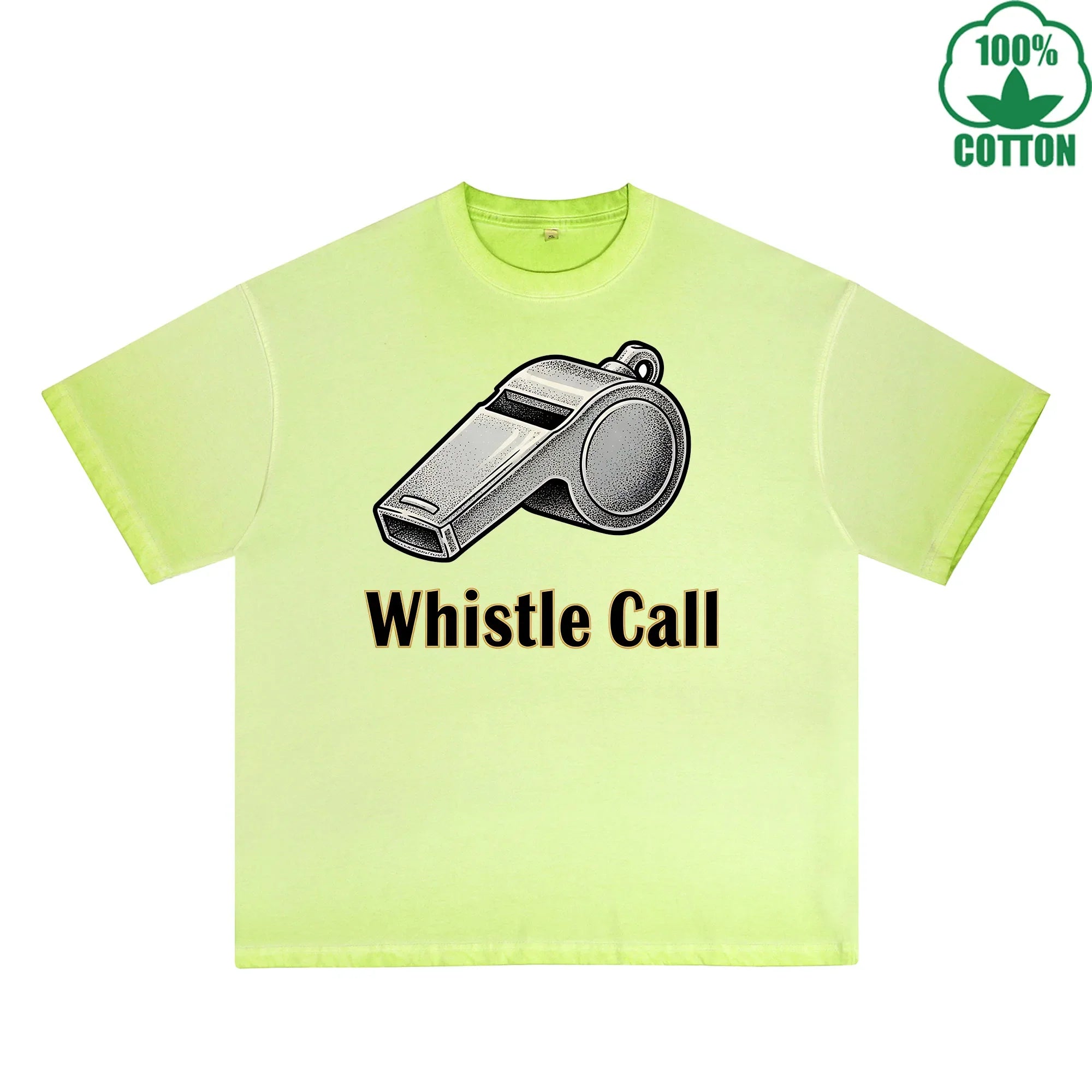 BOGGO  Whistle Call Printed Dirty Wash T-Shirt 230G Multicolor Loose Trendy Fashionable 100%Cotton Short Sleeve Top