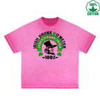 BOGGO  Irish Drunk Meter Printed Dirty Wash T-Shirt 230G Multicolor Loose Trendy Fashionable 100%Cotton Short Sleeve Top