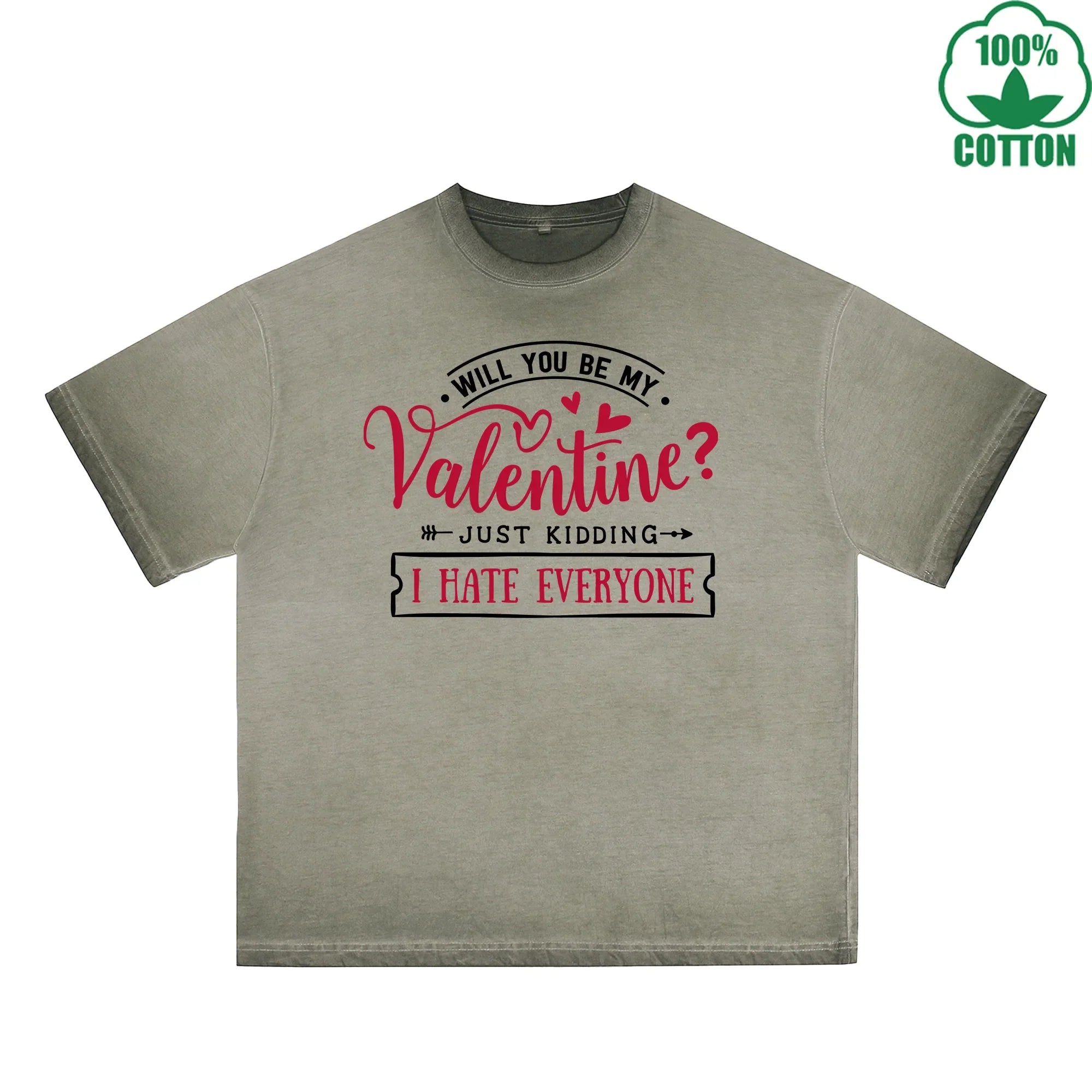 BOGGO  Will you be my valentine Printed Dirty Wash T-Shirt 230G Multicolor Loose Trendy Fashionable 100%Cotton Short Sleeve Top