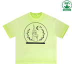 BOGGO  Crystal Ball Printed Dirty WashT-Shirt 230G Multicolor Loose Trendy Fashionable 100%Cotton Short Sleeve Top