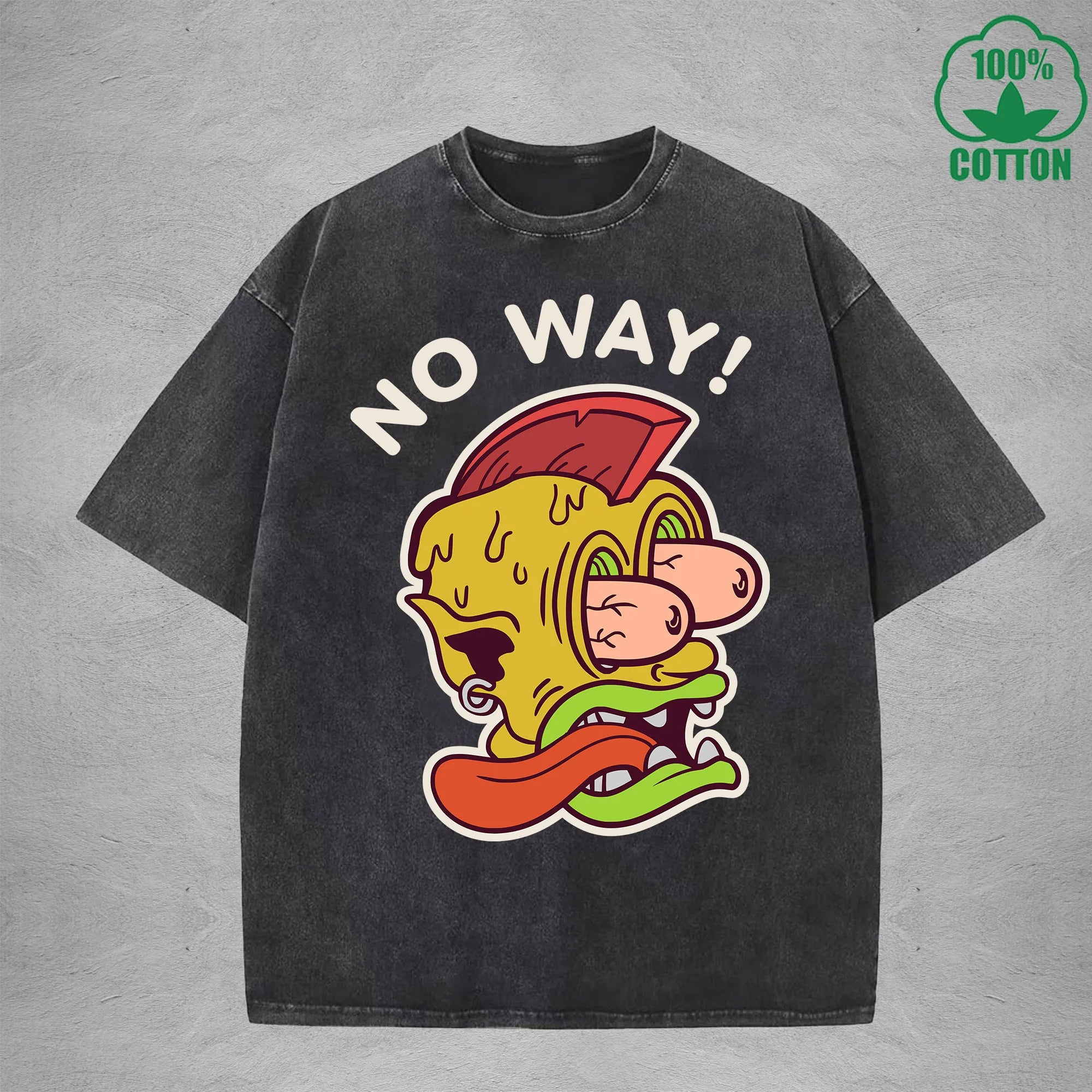 BOGGO  No WayInterest Printed Washed T-Shirt 230G Loose Trendy Fashionable 100%Cotton Short Sleeve Top