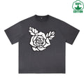 BOGGO  Rose Printed Dirty WashT-Shirt 230G Multicolor Loose Trendy Fashionable 100%Cotton Short Sleeve Top