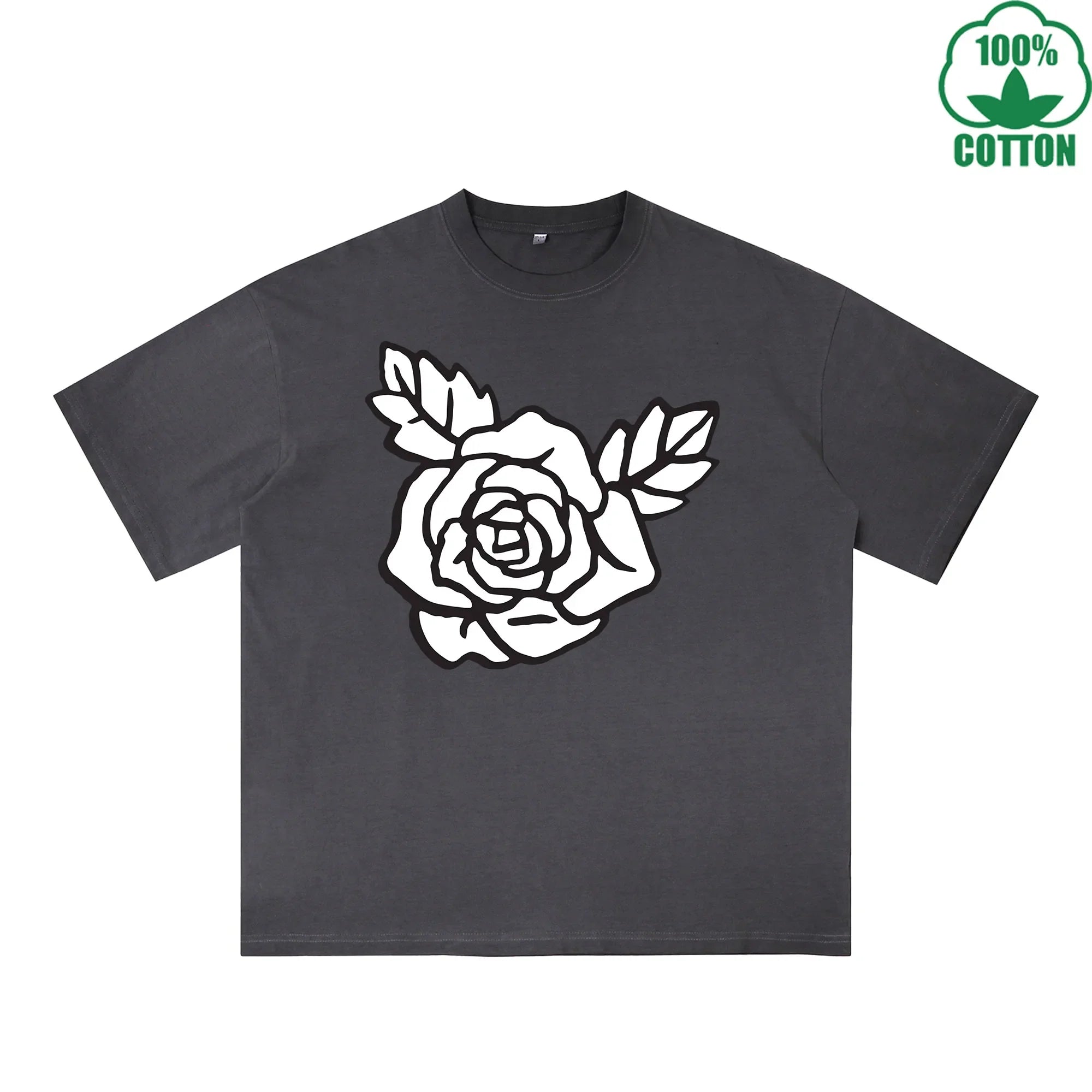 BOGGO  Rose Printed Dirty WashT-Shirt 230G Multicolor Loose Trendy Fashionable 100%Cotton Short Sleeve Top