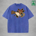 BOGGO  Thorny RoseInterest Printed Washed T-Shirt 230G Multicolor Loose Trendy Fashionable 100%Cotton Short Sleeve Top