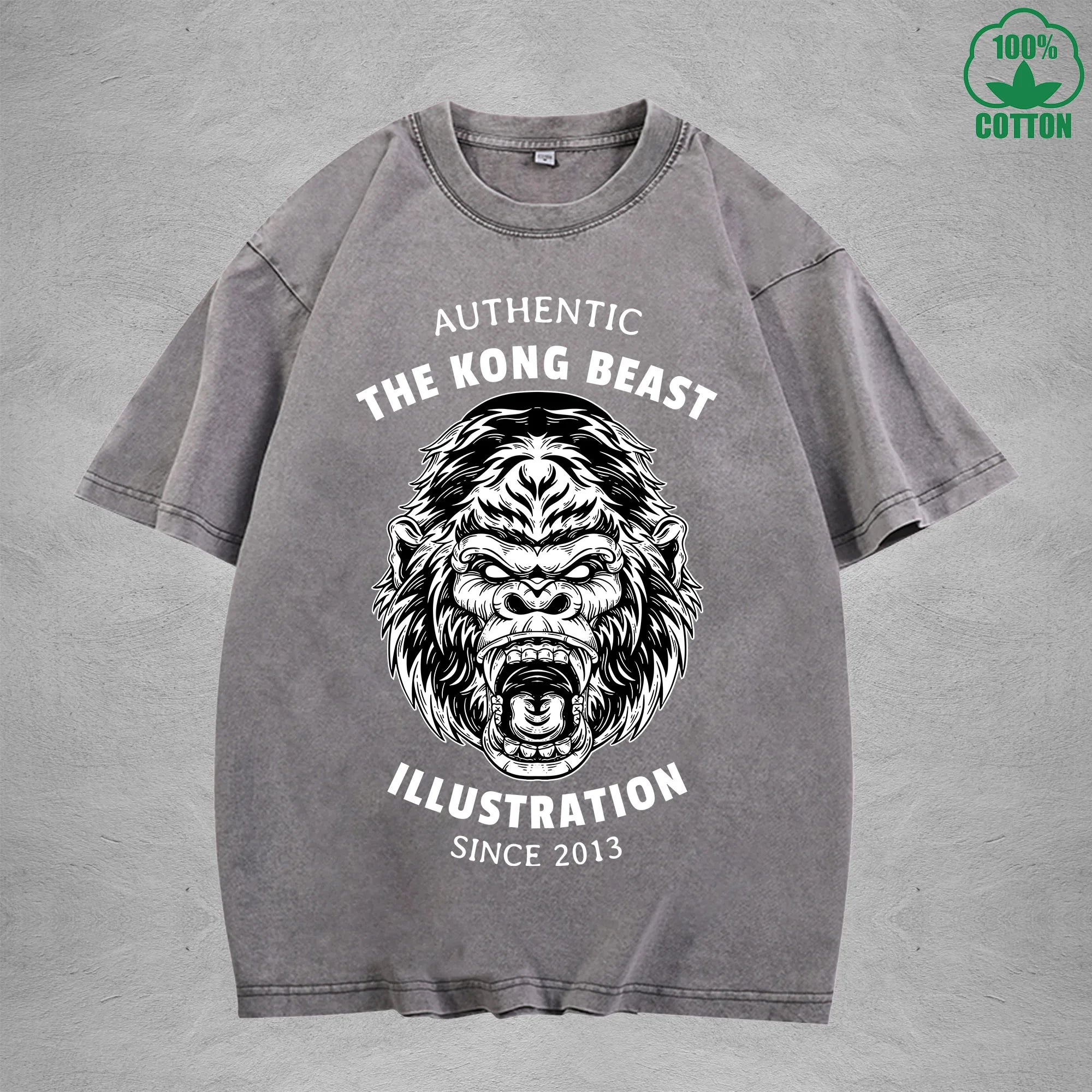 BOGGO  Angry GorillaInterest Printed Washed T-Shirt 230G Multicolor Loose Trendy Fashionable 100%Cotton Short Sleeve Top