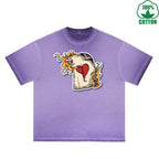 BOGGO  Burning Poker Printed Dirty WashT-Shirt 230G Multicolor Loose Trendy Short Sleeves Fashionable 100%Cotton Top
