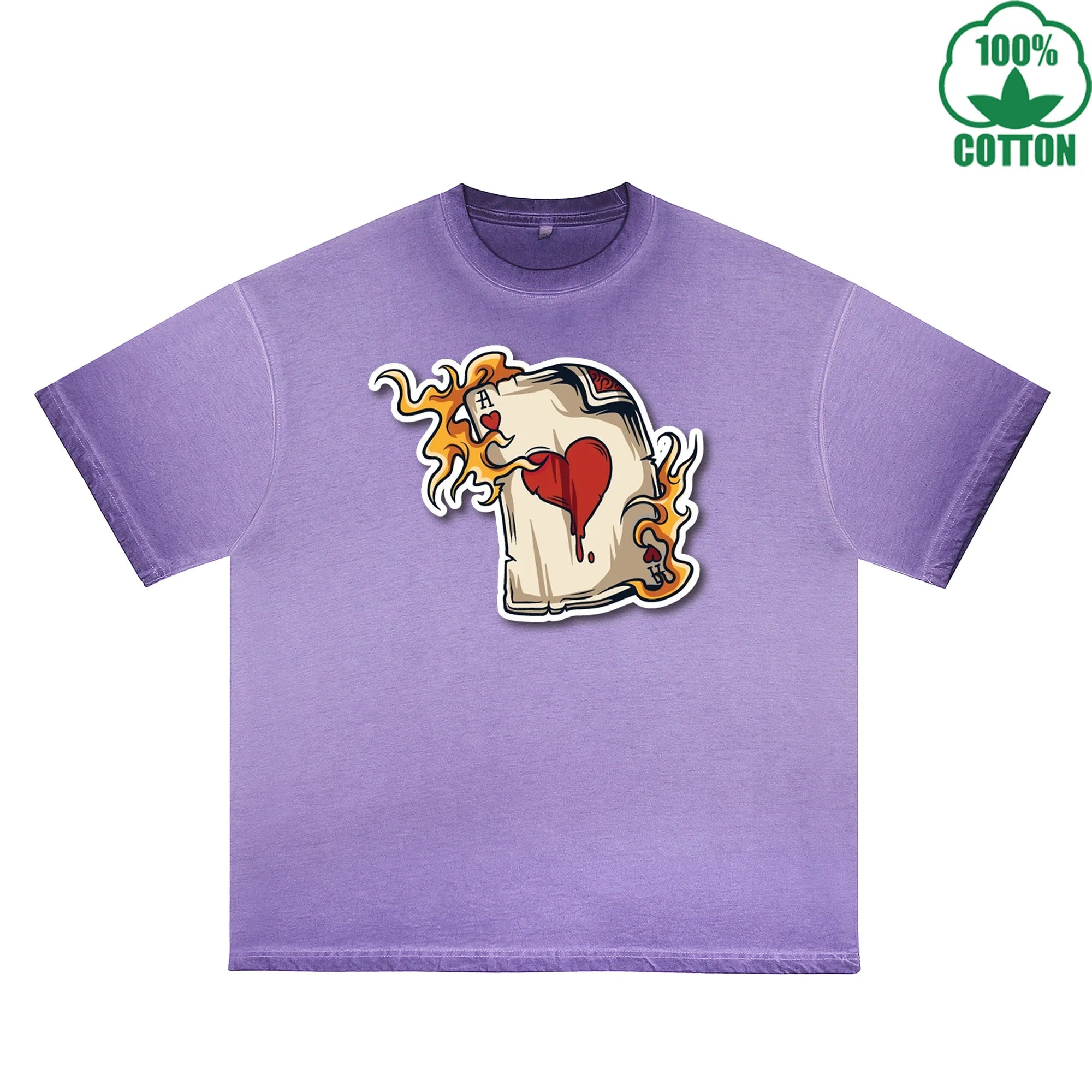 BOGGO  Burning Poker Printed Dirty WashT-Shirt 230G Multicolor Loose Trendy Short Sleeves Fashionable 100%Cotton Top