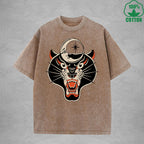 BOGGO  Black PantherInterest Printed Washed T-Shirt 230G Multicolor Loose Trendy Fashionable 100%Cotton Short Sleeve Top