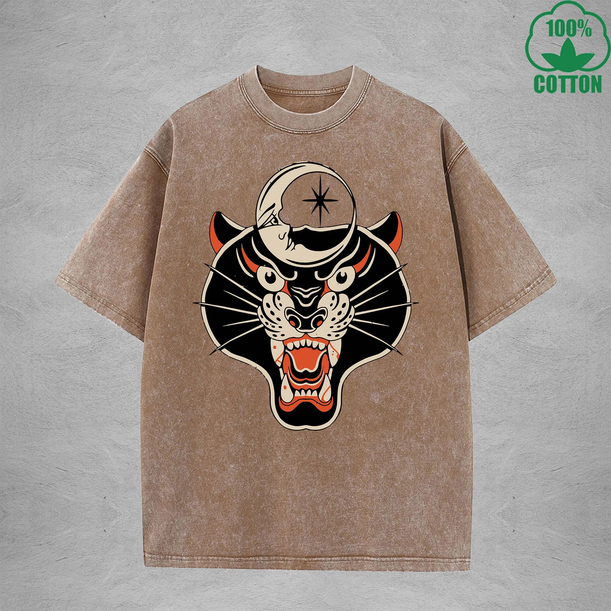 BOGGO  Black PantherInterest Printed Washed T-Shirt 230G Multicolor Loose Trendy Fashionable 100%Cotton Short Sleeve Top