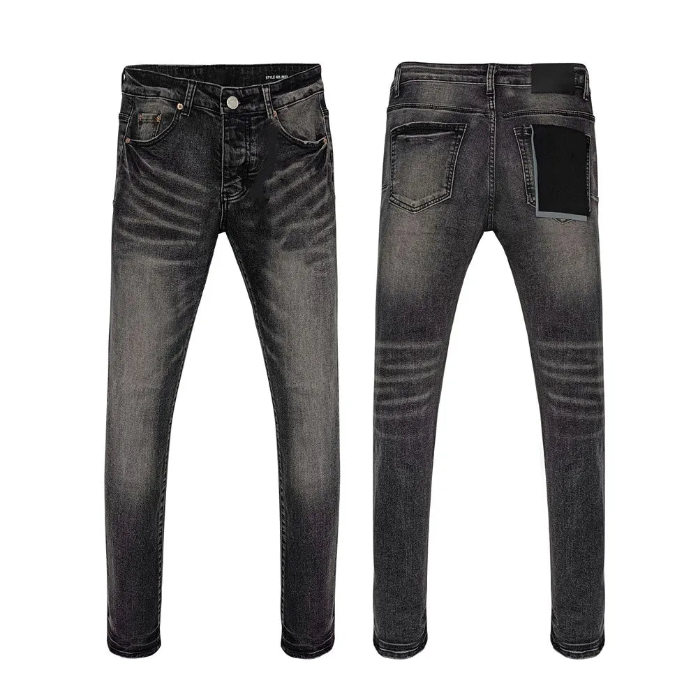 BOGGO Men Jeans Fashion Americans High street Retro wash black Splashing ink graffiti print Low Rise Elastic Skinny Jeans Brand pants