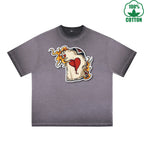 BOGGO  Burning Poker Printed Dirty WashT-Shirt 230G Multicolor Loose Trendy Short Sleeves Fashionable 100%Cotton Top