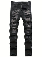 Men¡¯s trendy streetwear: black ripped straight-leg jeans ¨C an excellent gift for husbands or boyfriends.