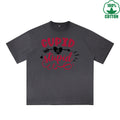 BOGGO  God of Love is Stupid Printed Dirty Wash T-Shirt 230G Multicolor Loose Trendy Fashionable 100%Cotton Short Sleeve Top