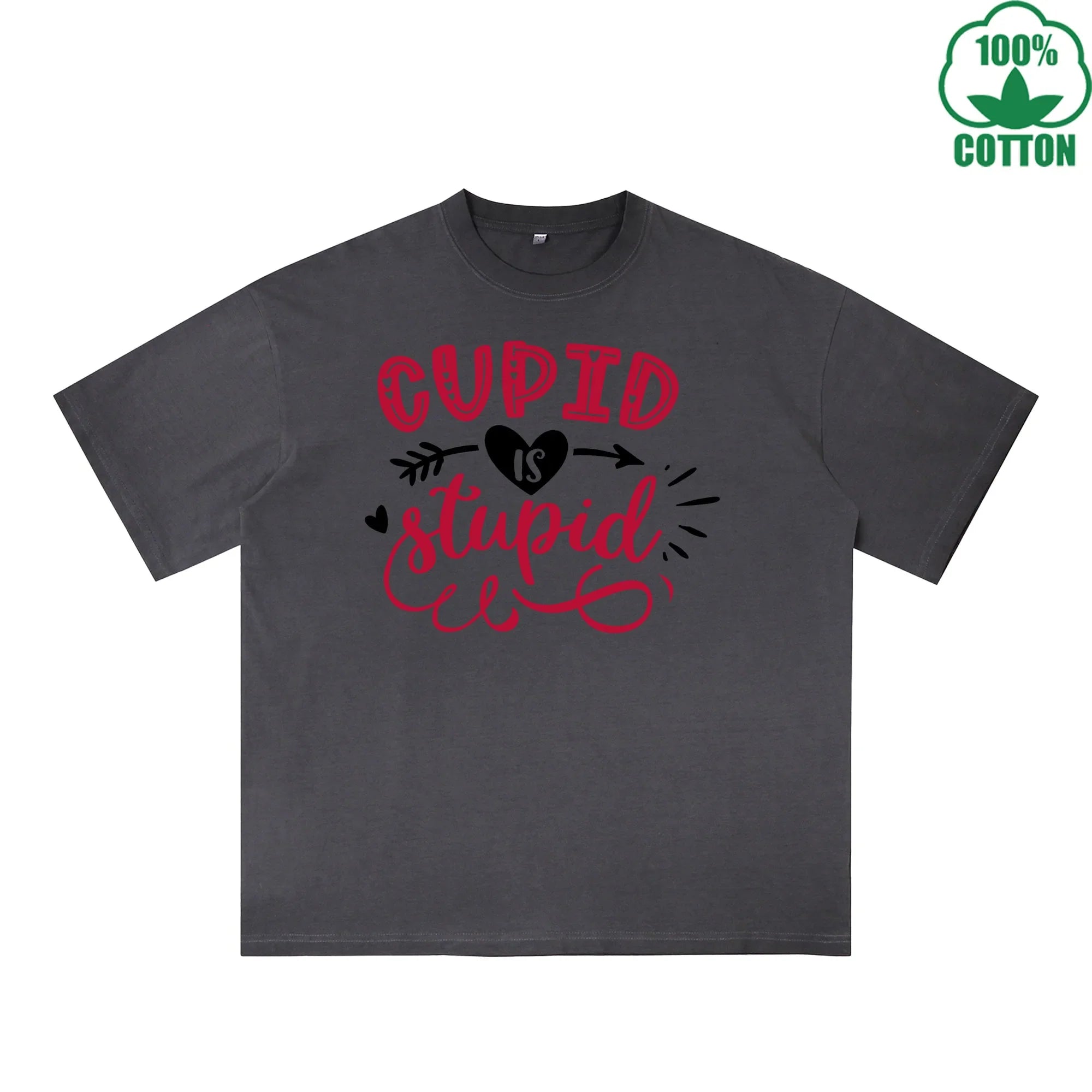 BOGGO  God of Love is Stupid Printed Dirty Wash T-Shirt 230G Multicolor Loose Trendy Fashionable 100%Cotton Short Sleeve Top