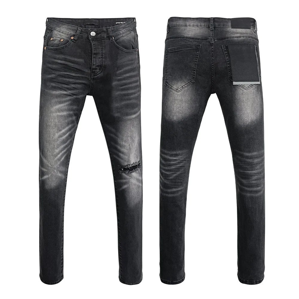 BOGGO Men Jeans Fashion Americans High street Retro wash black Splashing ink graffiti print Low Rise Elastic Skinny Jeans Brand pants