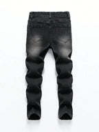 BOGGO 1-Piece Men's All-Season Snowflake Washed Fashion Jeans, Stretchy Slim-Fit Light Gray and Dark Black Casual Denim Pants, Minimalist Fashion, Suitable for Everyday Wear