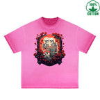 BOGGO  Long Lasting Love Printed Dirty Wash T-Shirt 230G Multicolor Loose Trendy Fashionable 100%Cotton Short Sleeve Top