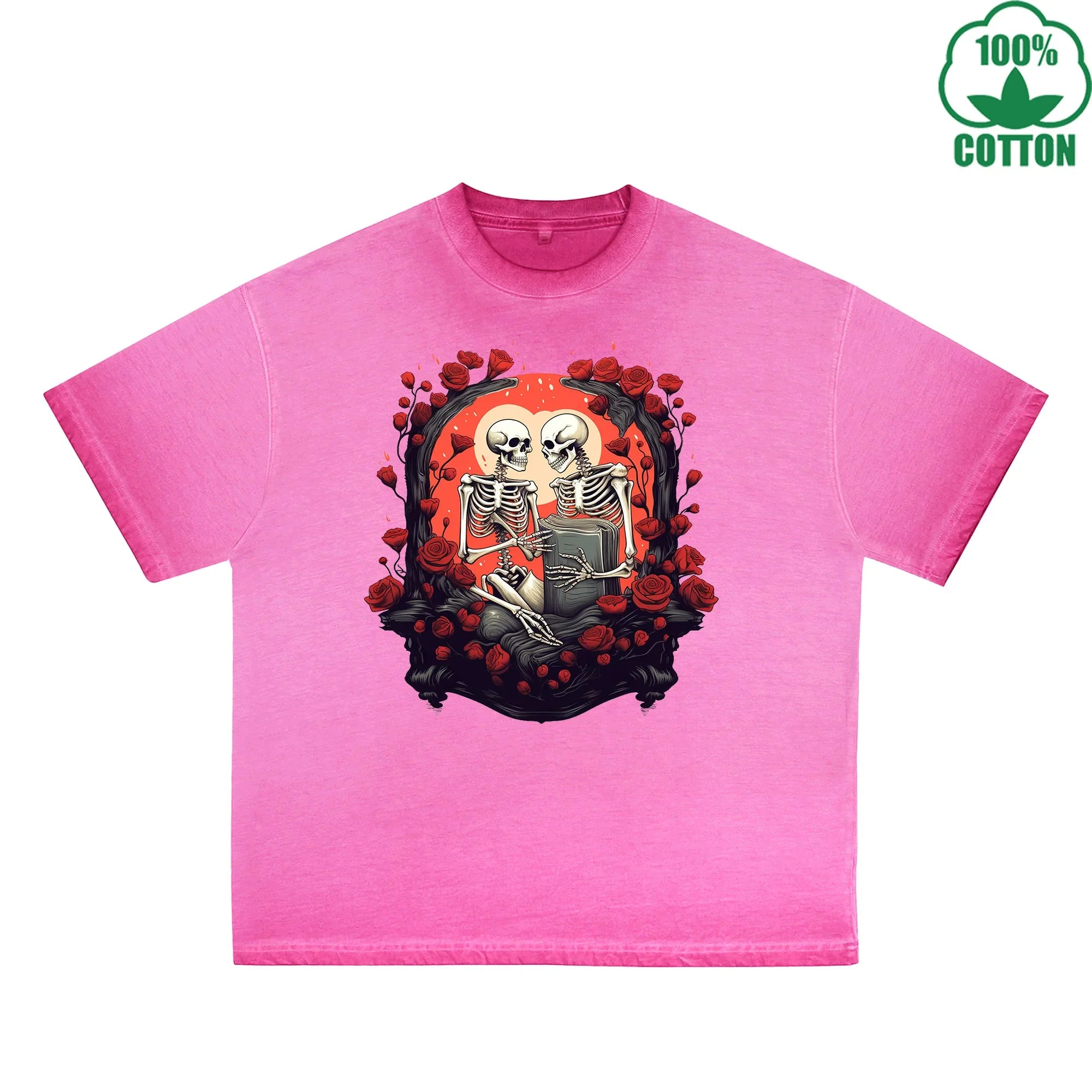 BOGGO  Long Lasting Love Printed Dirty Wash T-Shirt 230G Multicolor Loose Trendy Fashionable 100%Cotton Short Sleeve Top