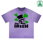 BOGGO  Irish 100% Printed Dirty Wash T-Shirt 230G Multicolor Loose Trendy Fashionable 100%Cotton Short Sleeve Top