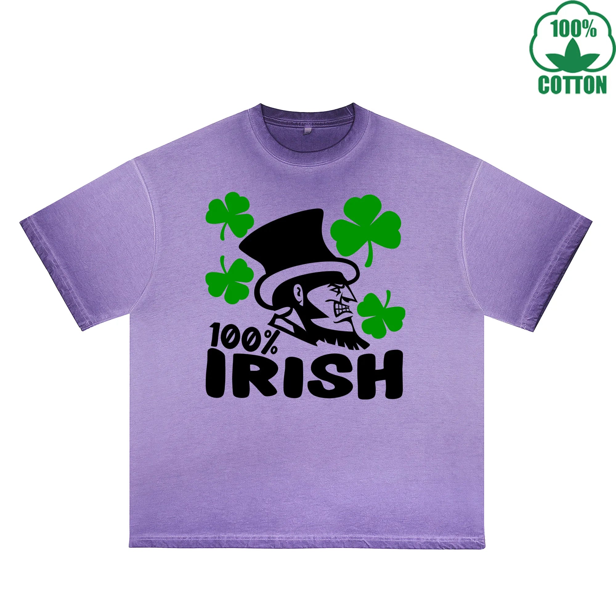 BOGGO  Irish 100% Printed Dirty Wash T-Shirt 230G Multicolor Loose Trendy Fashionable 100%Cotton Short Sleeve Top