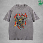 BOGGO  Aerial HunterInterest Printed Washed T-Shirt 230G Multicolor Loose Trendy Fashionable 100%Cotton Short Sleeve Top