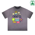 BOGGO  Cinema In Our Life Printed Dirty WashT-Shirt 230G Multicolor Loose Trendy Fashionable 100%Cotton Short Sleeve Top