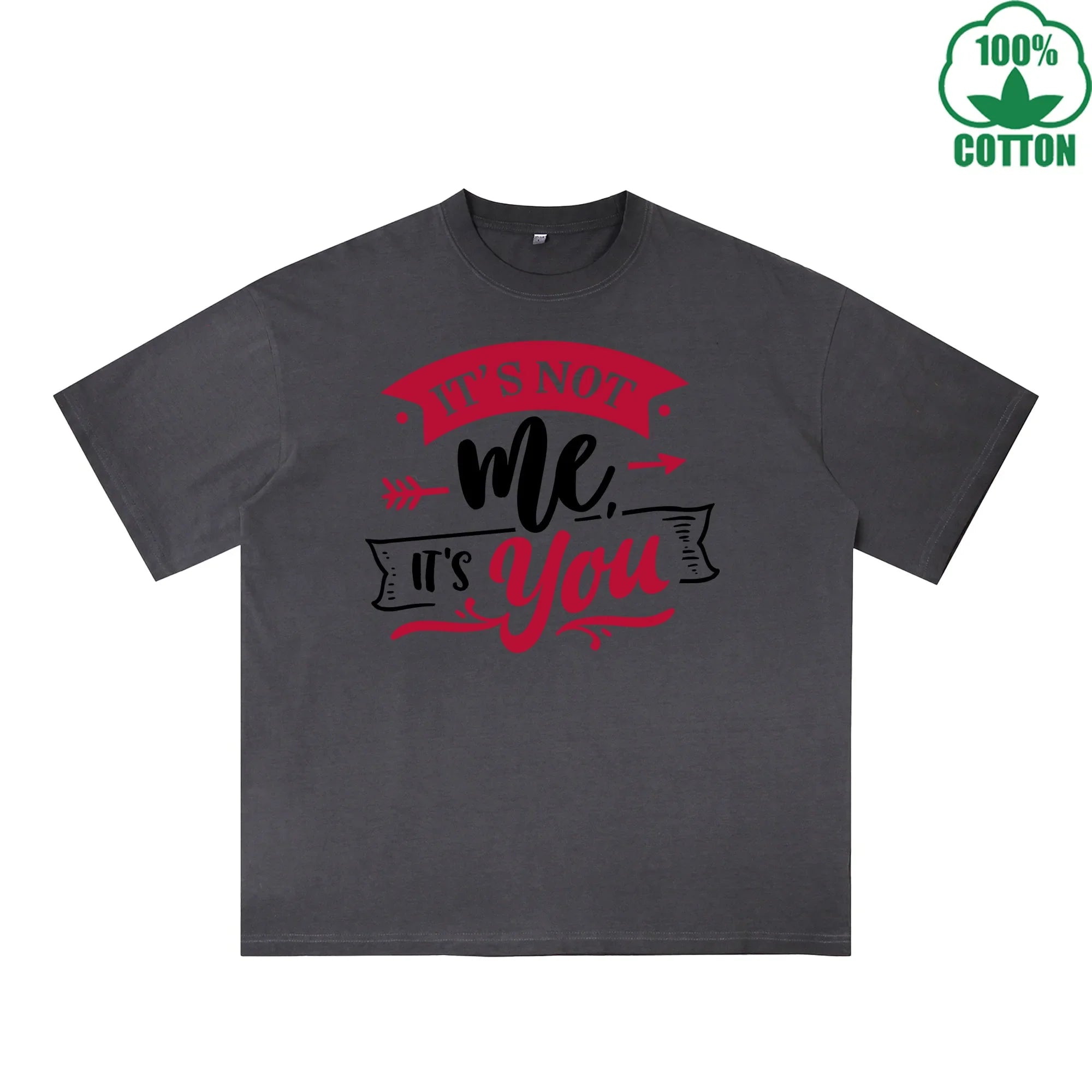BOGGO  It not me It You Printed Dirty Wash T-Shirt 230G Multicolor Loose Trendy Fashionable 100%Cotton Short Sleeve Top