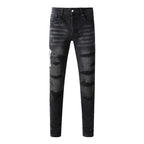 BOGGO Streetwear Men Jeans Fashion Trend American High Street Retro wash Low Rise Elastic Skinny Pleated Ripped Denim Pants