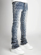 BOGGOMen's denim fashion personality straight leg men's pants European and American fashion Instagram hot item elastic pearl denim la