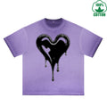 BOGGO  Melted Heart Printed Dirty WashT-Shirt 230G Multicolor Loose Trendy Short Sleeves Fashionable 100%Cotton Top