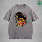 BOGGO  Black PantherInterest Printed Washed T-Shirt 230G Multicolor Loose Trendy Fashionable 100%Cotton Short Sleeve Top