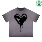 BOGGO  Melted Heart Printed Dirty WashT-Shirt 230G Multicolor Loose Trendy Short Sleeves Fashionable 100%Cotton Top