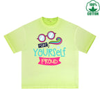 BOGGO  Make Yourself Proud Printed Dirty WashT-Shirt 230G Multicolor Loose Trendy Fashionable 100%Cotton Short Sleeve Top