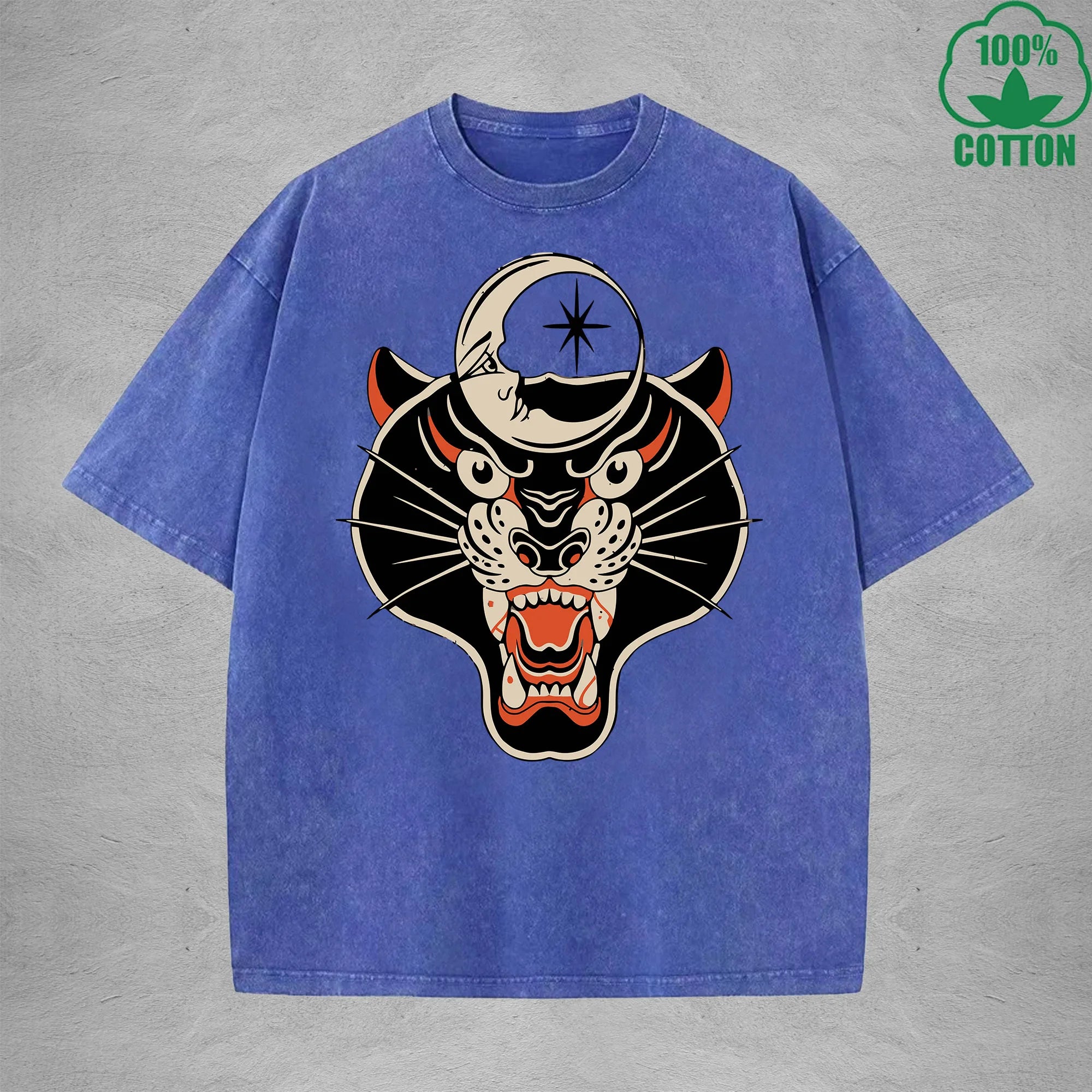 BOGGO  Black PantherInterest Printed Washed T-Shirt 230G Multicolor Loose Trendy Fashionable 100%Cotton Short Sleeve Top