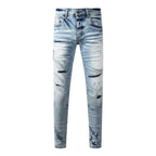 BOGGO Streetwear Men Jeans Fashion Trend American High Street Retro wash Low Rise Elastic Skinny Pleated Ripped Denim Pants