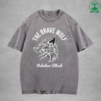 BOGGO  The Brave WolfInterest Printed Washed T-Shirt 230G Multicolor Loose Trendy Fashionable 100%Cotton Short Sleeve Top