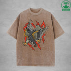 BOGGO  Aerial HunterInterest Printed Washed T-Shirt 230G Multicolor Loose Trendy Fashionable 100%Cotton Short Sleeve Top