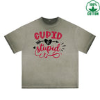 BOGGO  God of Love is Stupid Printed Dirty Wash T-Shirt 230G Multicolor Loose Trendy Fashionable 100%Cotton Short Sleeve Top