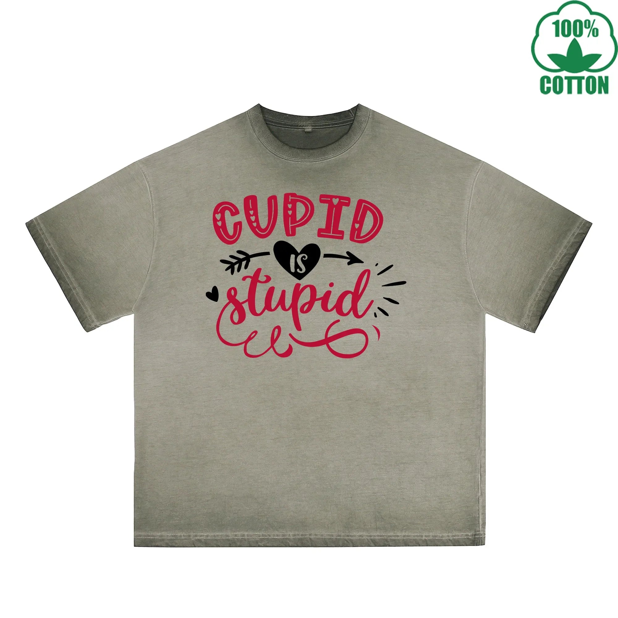 BOGGO  God of Love is Stupid Printed Dirty Wash T-Shirt 230G Multicolor Loose Trendy Fashionable 100%Cotton Short Sleeve Top