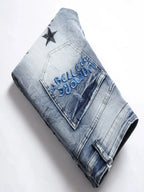 Hipster Guy Hip Hop Street Style Embroidery Stretch Slim Straight Leg Jeans Guy