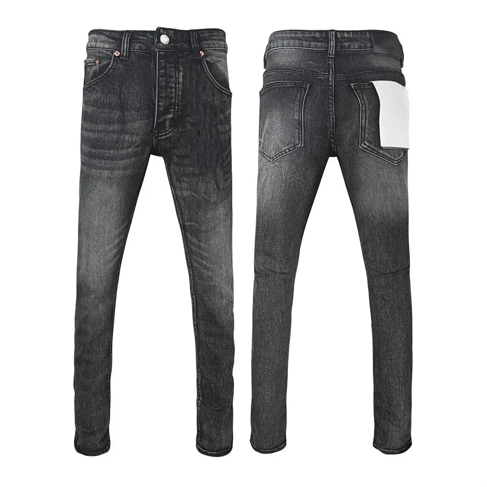 BOGGO Men Jeans Fashion Americans High street Retro wash black Splashing ink graffiti print Low Rise Elastic Skinny Jeans Brand pants