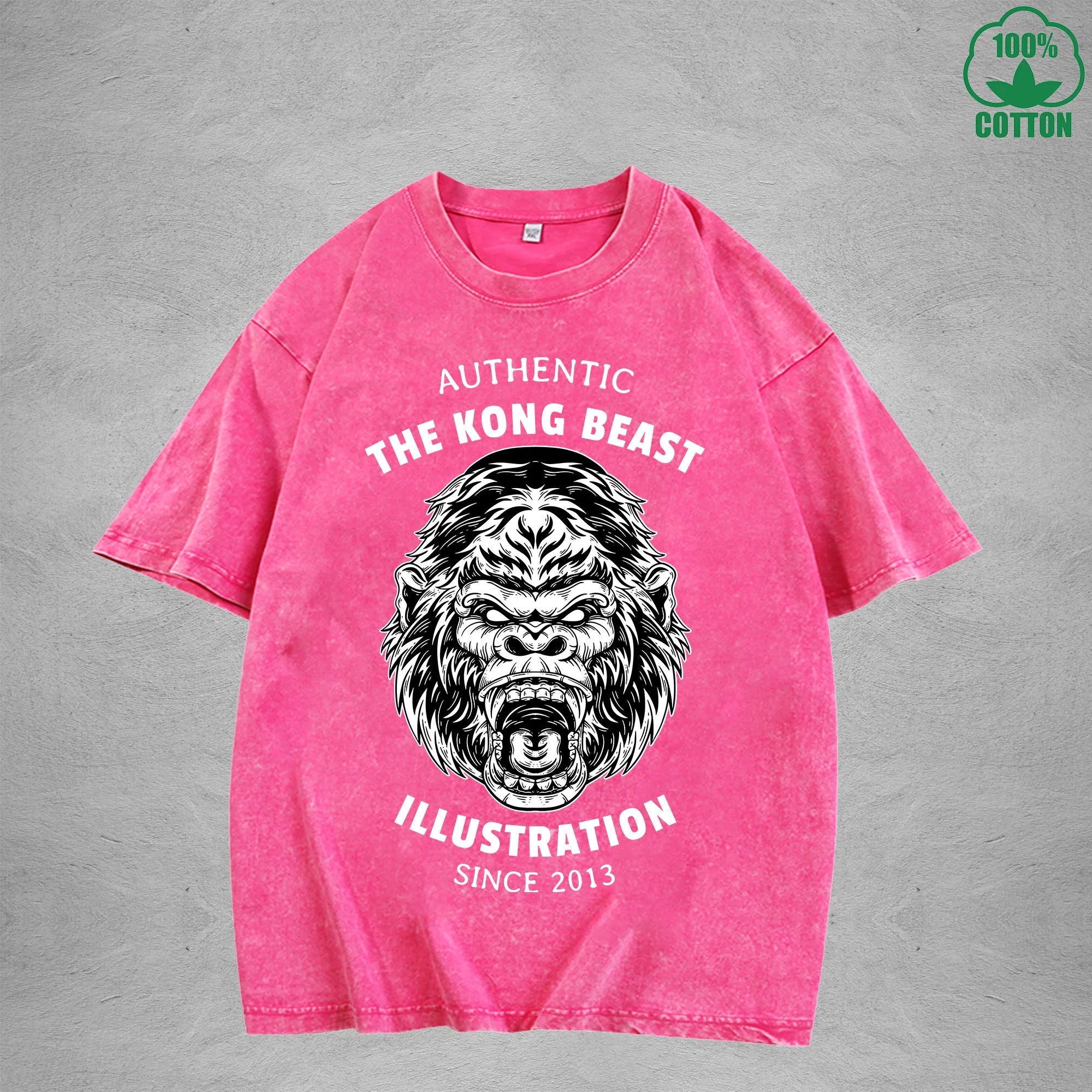 BOGGO  Angry GorillaInterest Printed Washed T-Shirt 230G Multicolor Loose Trendy Fashionable 100%Cotton Short Sleeve Top