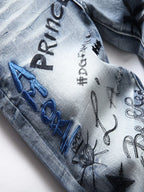 Hipster Guy Hip Hop Street Style Embroidery Stretch Slim Straight Leg Jeans Guy