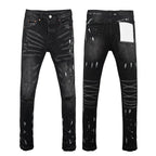 BOGGO Men Jeans Fashion Americans High street Retro wash black Splashing ink graffiti print Low Rise Elastic Skinny Jeans Brand pants