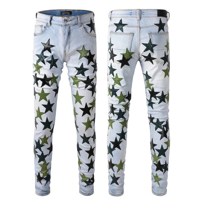 BOGGO Men Jean Denim Pencil Pants Stretch Jeans Ankle Length Trousers Washed High Street Mid Waist Pockets Slim Print Spring 2026