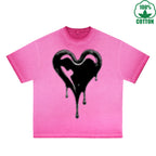 BOGGO  Melted Heart Printed Dirty WashT-Shirt 230G Multicolor Loose Trendy Short Sleeves Fashionable 100%Cotton Top