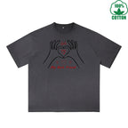 BOGGO  My Best Friend Printed Dirty Wash T-Shirt 230G Multicolor Loose Trendy Fashionable 100%Cotton Short Sleeve Top