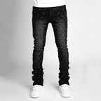 BOGGOMen's denim fashion personality straight leg men's pants European and American fashion Instagram hot item elastic pearl denim la