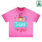 BOGGO  Thank You Printed Dirty WashT-Shirt 230G Multicolor Loose Trendy Fashionable 100%Cotton Short Sleeve Top