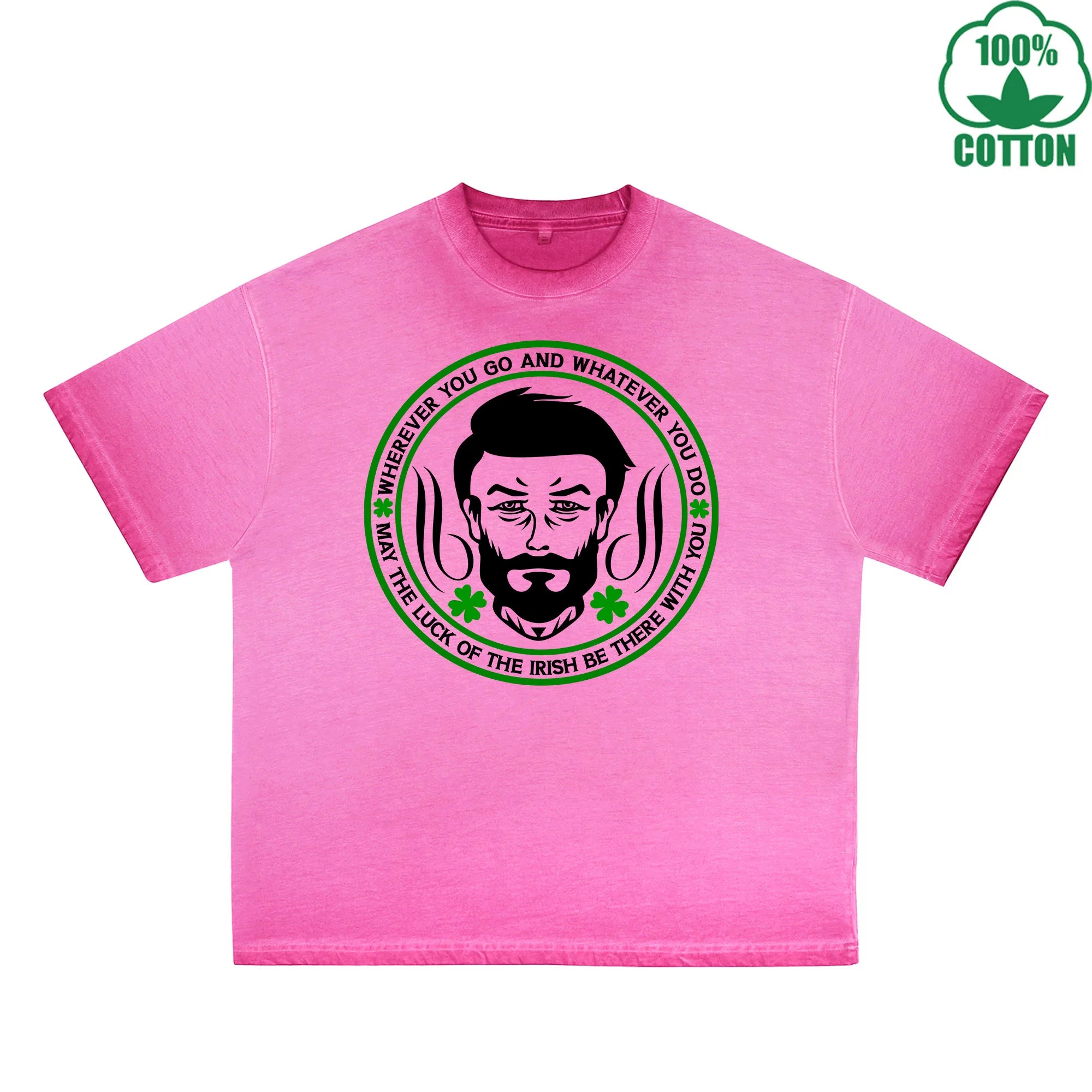 BOGGO  Irish Be There With You Printed Dirty Wash T-Shirt 230G Multicolor Loose Trendy Fashionable 100%Cotton Short Sleeve Top